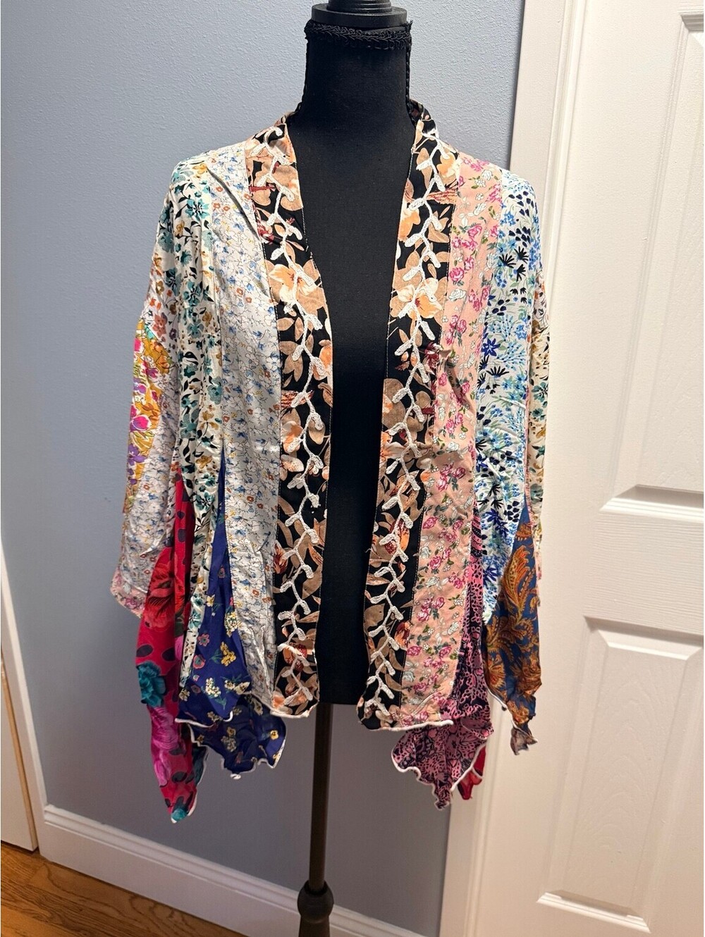 YOUNG THREADS Multicolor Patchwork Kimono Top Open Front NWT Small